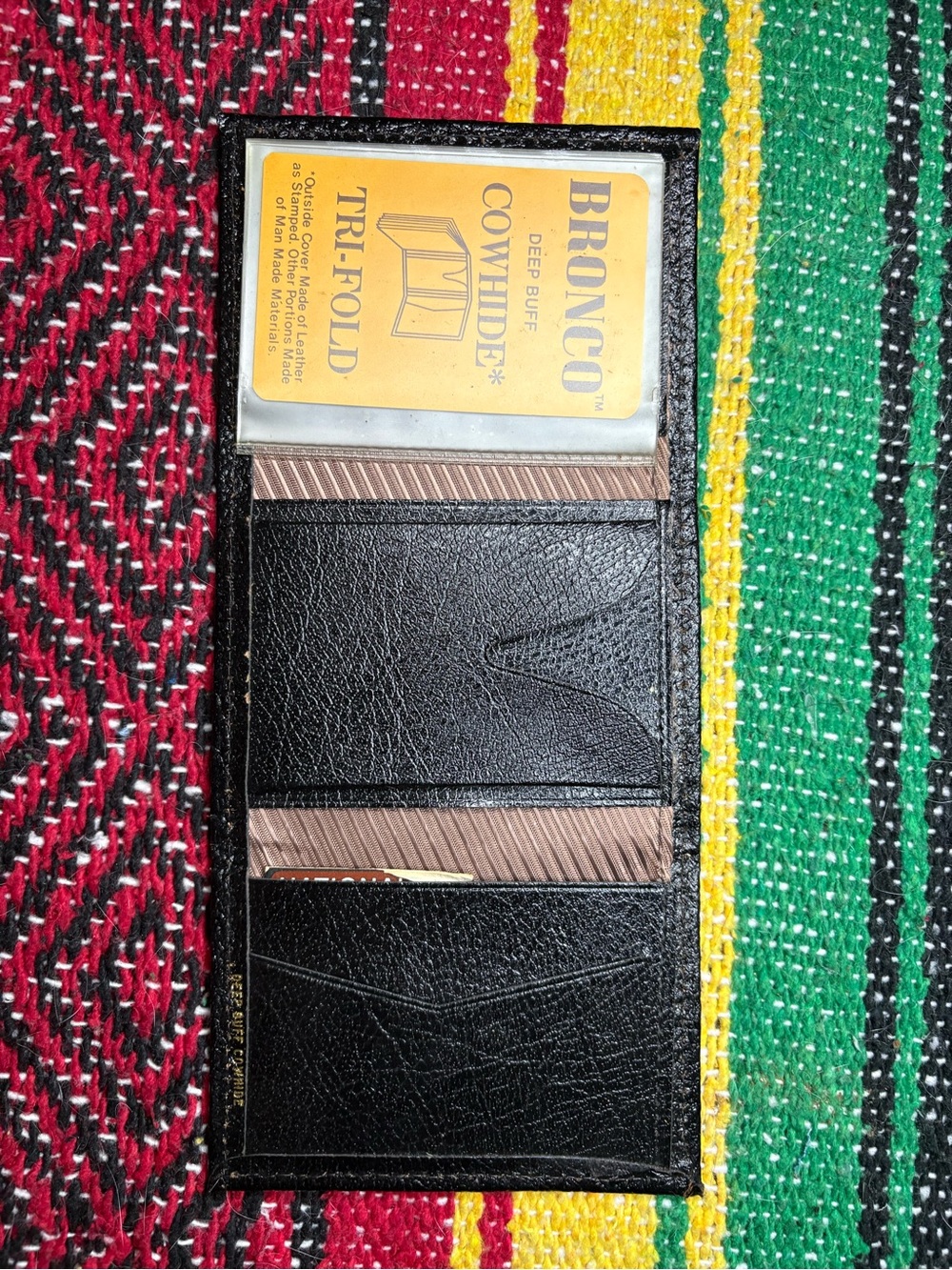 Bronco Deep Buff Cowhide Tri-Fold Wallet - Black - Picture 2 of 7